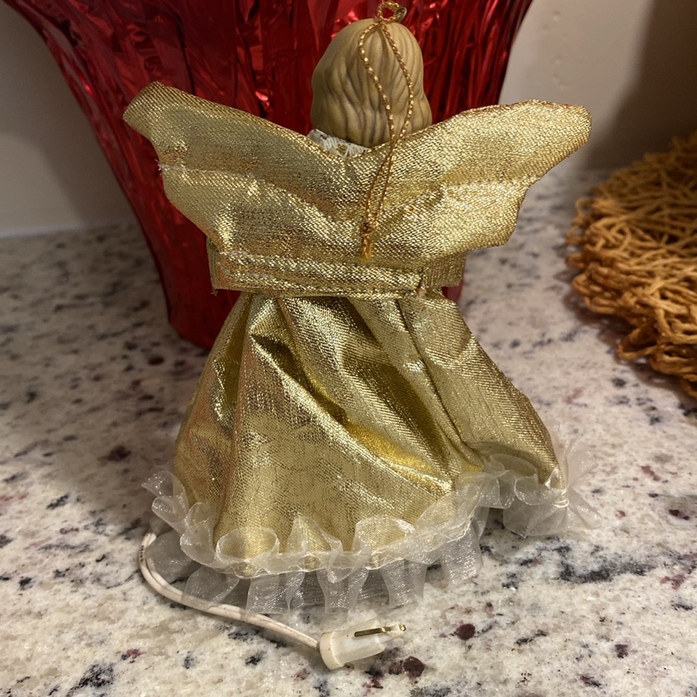 Vintage Porcelain Gold Angel Holding Light Christmas tree topper or ornament ๐ - Picture 4 of 5
